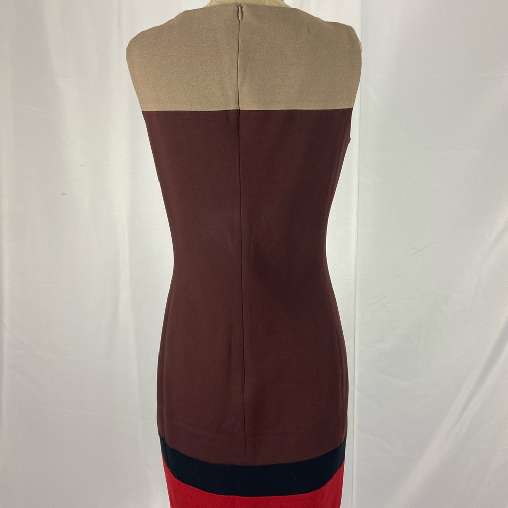 AKRIS Size 6 Colorblock Knee Length Sleeveless Dress - Brown, Red, and Tan - Picture 2 of 5